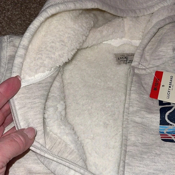 Lucky Brand Medium 10/12 Gray Hoodie Full Zip Kids Youth Sherpa Fleece NWT U - Picture 3 of 6
